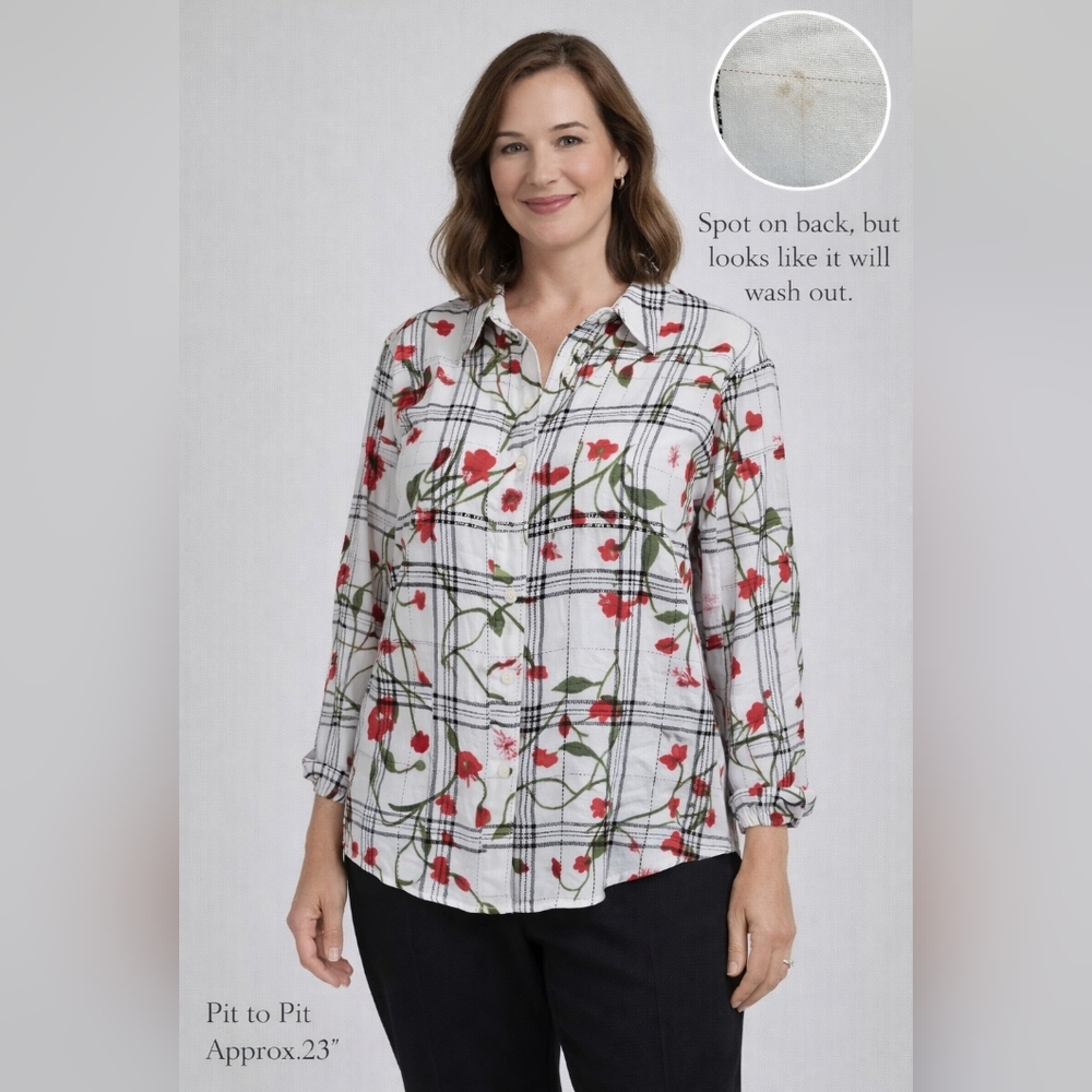 Rachel Roy Collection Floral Plaid Blouse – Size 14W – NWT